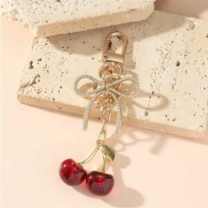 🍒NEW Cherry Bag Charm/Keychain with Rhinestone Bow🍒
